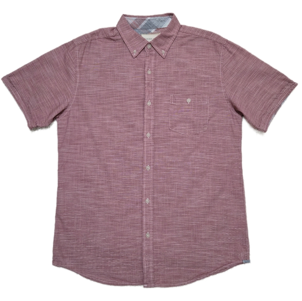 American Threads Men's Short Sleeve Button Down Shirt - Red/White Marl - Medium